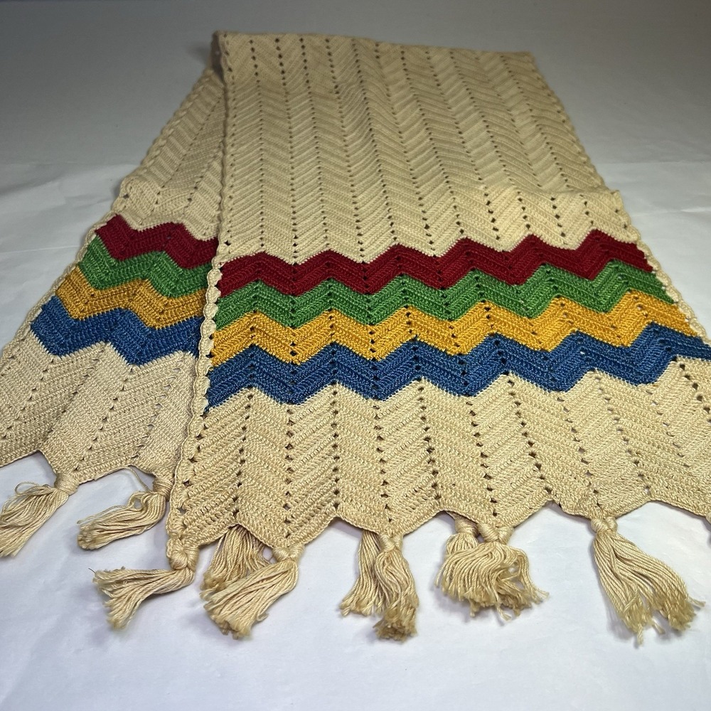 Boho Table Runner 42 inches Long-Beige Macrame Woven Farmhouse Cream Green‎ Red